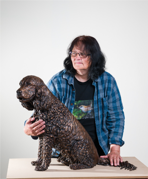 Jasper Dog Statue in bronze with Joel