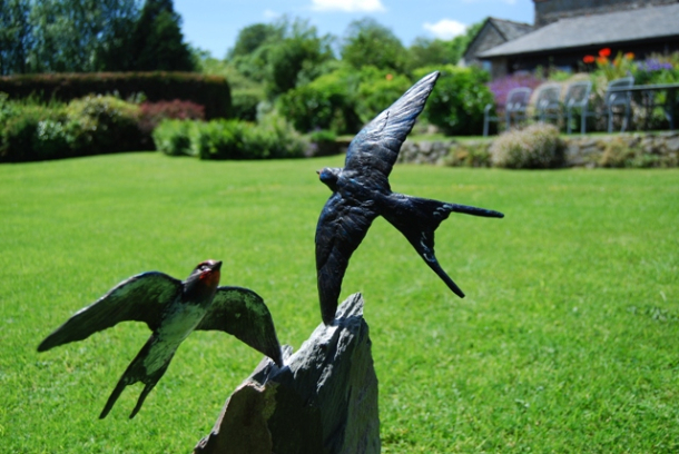 Swallow Pair Summer Flight Bronze close up by JOEL