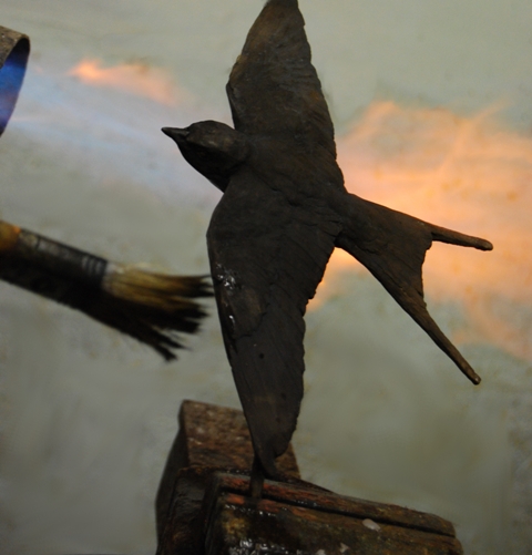 Swallow bronze by Joel gains patination